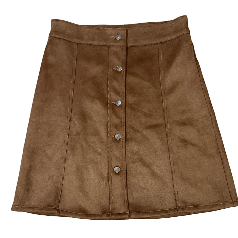 Chaps Brown Vegan Suede Button-Front Mini Skirt SKU1133